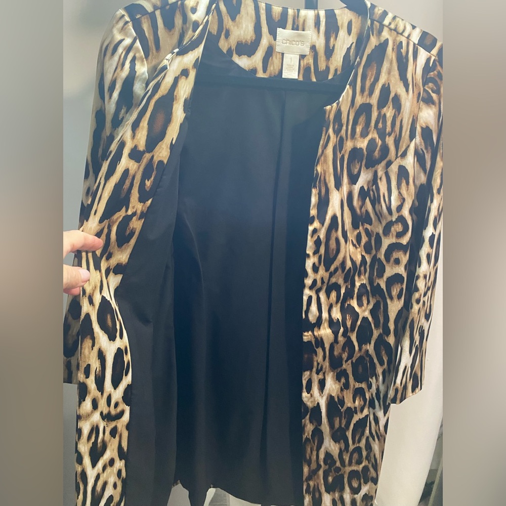 Chico's Brown Tan and Black Leopard-Print Open Front Jacket Size 1 - Picture 4 of 8